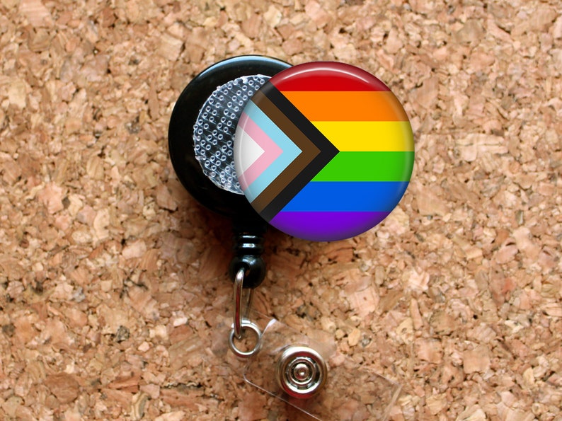 Inclusive Pride LGBTQ Flag Badge Reel Retractable ID Holder, Lanyard Carabiner Heavy Duty and Premium, Yoke Tag, Rainbow 8266 image 6