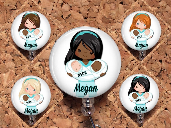 Baby Nurse Badge Reel, African American or Caucasian, Nicu, MBU, L&D Retractable  Badge Reel, Lanyard, Carabiner, N1042 