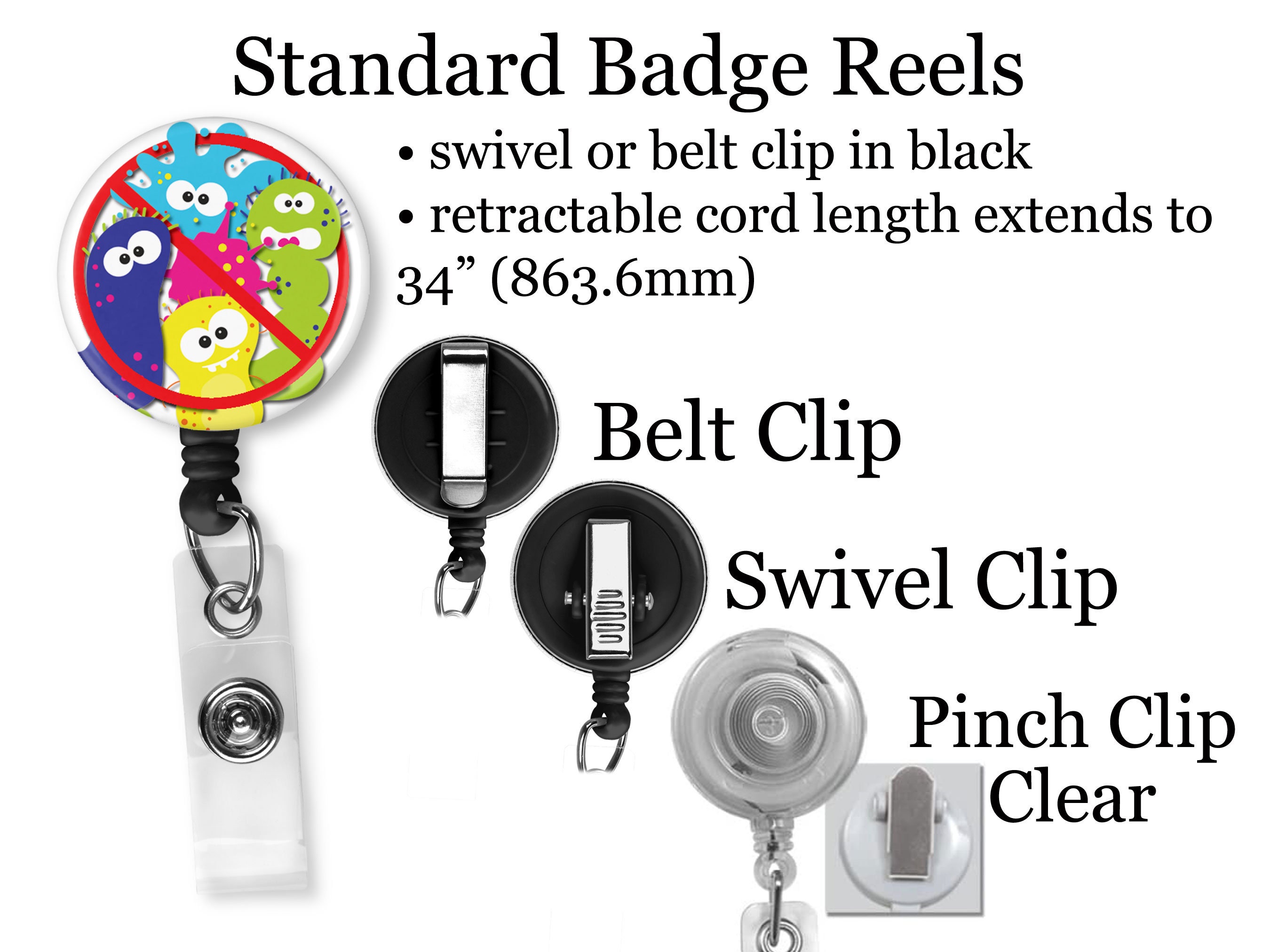 Badge Reel, NO GERMS, Lanyard, Germ Retractable Name Holder, Nurse Gift,  Doctor Gift, Microbiologist, Badge Pull, B1023 