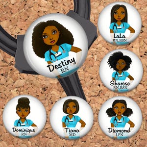 Black Nurse Stethoscope ID Tag, Customizable with name and credentials, Fits All Stethoscopes at the Yoke, Littmann Cardiology, 16 Options