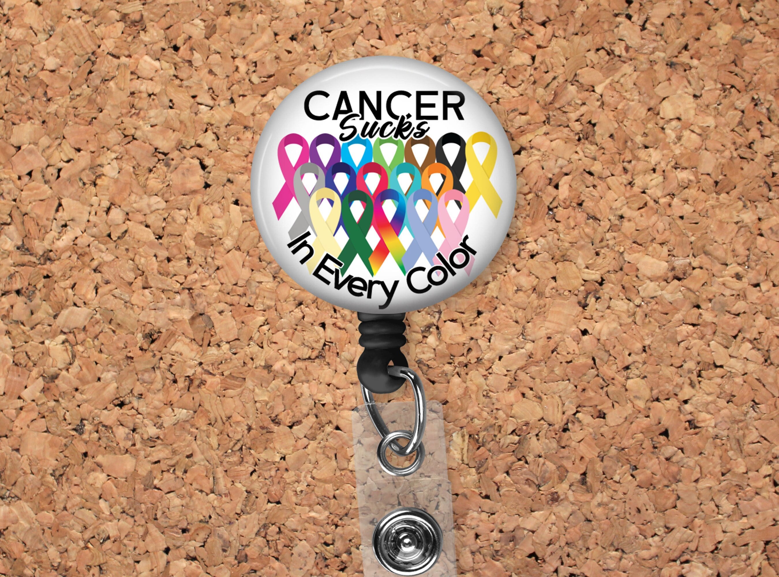 Cancer Sucks Badge Reel, Cancer Awareness ID Holder, Retractable Carabiner,  Oncology Lanyard, Heavy Duty Reel, Magnet Reel 8114 