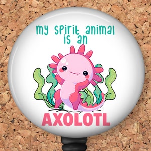 Axolotl Badge Reel Water Animal Glitter ID Holder Retractable