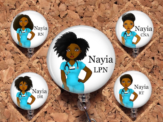 Black Nurse Badge Reel, Personalized Retractable ID Holder