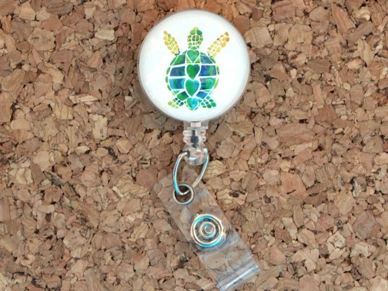 Badge Holder Turtle Badge Reel Id Card Holder Winter Retractable Lanyard Nurse Gift RN Gift Medical Student Gift Glass 1967