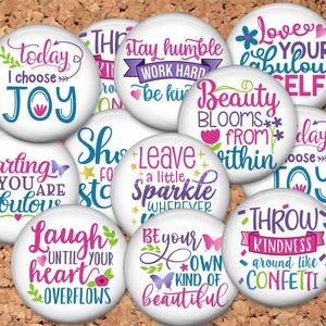 Inspirational pinback buttons, flatbacks, Party Favors, DIY Badge Reel Supplies, Kindness, Motivational 8366 Sets of 12