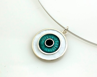 Silver Evil Eye Necklace, Protection Amulet Good Luck Gift