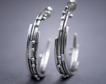 Handmade Dainty Lightweight Silver Dot Hoop Earrings