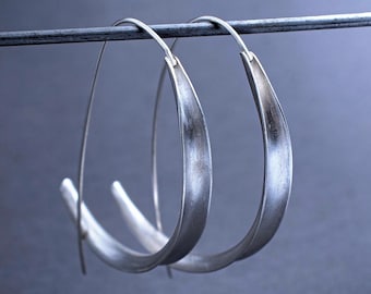 Handmade Sterling Silver Threader Earrings: Large Satin Hoops
