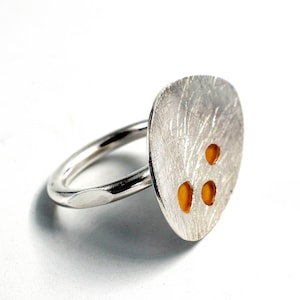 Orange Enamel Silver Ring, Statement Ring For Women