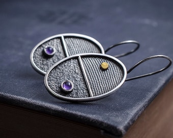 Oxidized Sterling Silver Amethyst Earrings: Artsy Gemstone Jewelry