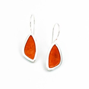 Handmade Sterling Silver Enamel Drop Earrings: Orange Dangle Jewelry