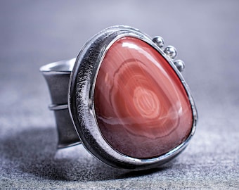 Imperial Jasper Ring: Handmade Oxidized Sterling Silver