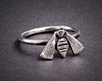 Honey Bee Ring, Bug Ring, Bumble Bee Stacking Ring, Silver Bee Ring, Handmade Jewelry