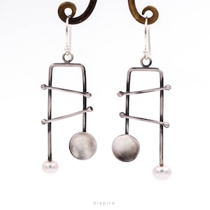 Pendientes de novia con estilo, pendientes de perlas modernas, pendientes abstractos de plata de ley