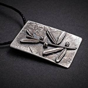 Greek Geometric Necklace Olive Branch, Handmade Jewelry, Sterling Silver 925