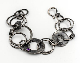 Handgefertigtes Oxidiertes Silber Kettenarmband: Strukturiertes Link Design