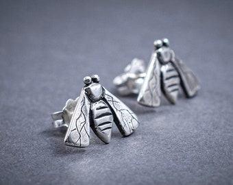 Handmade Honey Bee Stud Earrings: Sterling Silver 925