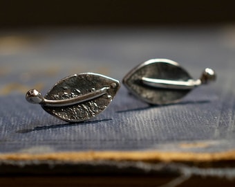 Olive Leaf Stud Earrings, Small Leaves Post Earrings