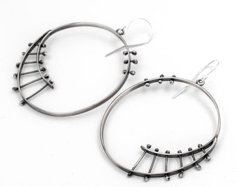 Spiral Hoop Silver Earrings, Standout  Drop Earrings