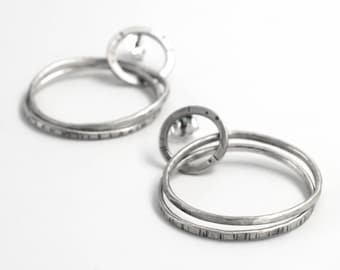 Hammered Sterling Silver Double Hoop Earrings: Oxidized Texture