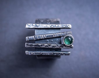 Greenish Blue Tourmaline Ring: Handmade Sterling Silver Statement Jewelry