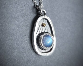 Rainbow Moonstone Pendant: 22k Gold & Sterling Silver Necklace