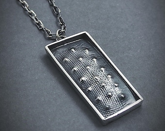 Oxidized Silver Brutalist Pendant: Mid-Century Geometric Necklace for Men - Unique Dad Gift Jewelry