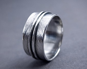 Custom Engraved Oxidized Sterling Silver Ring - Mens Silversmith Jewelry