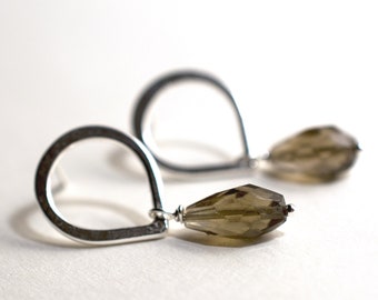 Smoky Quartz Beaded Drop Earrings, Sterling Silver 925