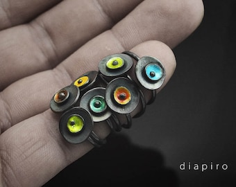 Handmade Enamel Sterling Silver Stacking Ring - Contemporary Design