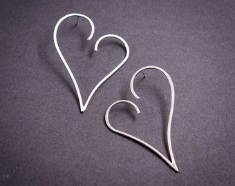 Sterling Silver Heart Earrings: Modern Artistic Studs