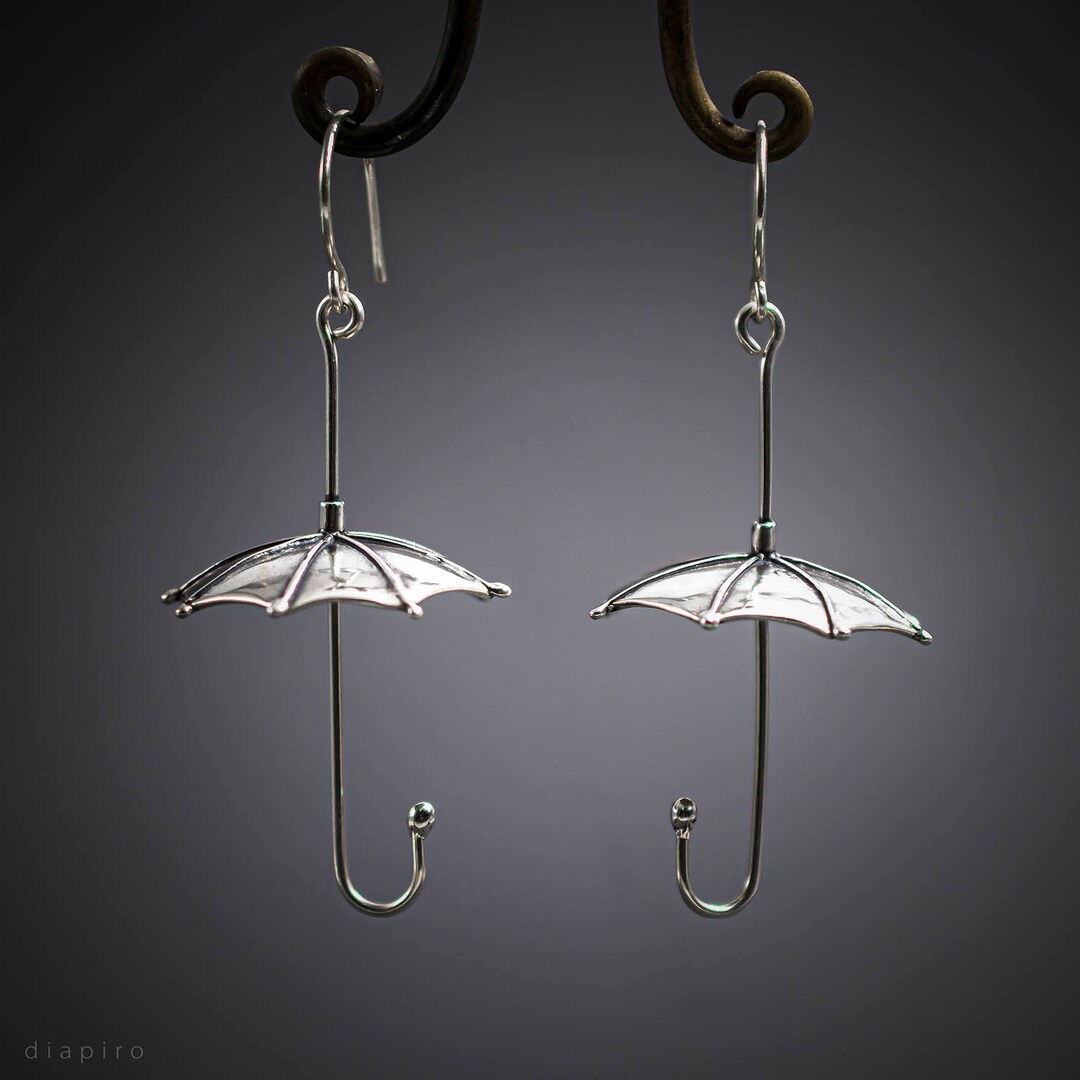 Umbrella Earrings, Gift for Her, Funny Earrings, Sterling Silver