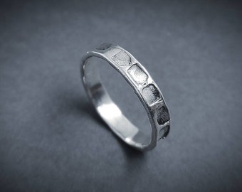 Geometric Sterling Silver Mens Ring: Oxidized Textured Band