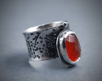 Large Carnelian Ring, Gemstone Ring, One of a kind Ring, Artistic Ring, Sterling Silver 925