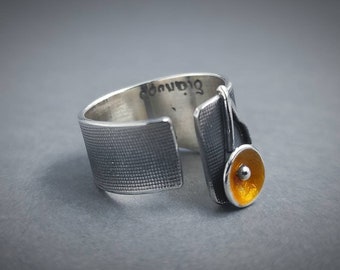 Adjustable Ring Vitreous Enamel, Chunky Silver Ring