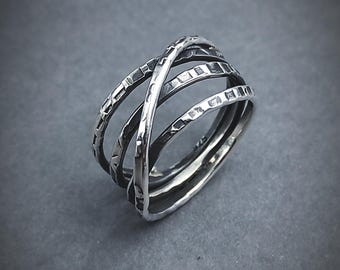 Handcrafted Textured Wrap Ring - Sterling Silver Statement Jewelry for Casual & Modern Wear
