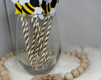 Bumble Bee Paper Straws: Bee Theme Party Decorations (Set of 12)