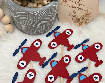 Airplane Cupcake Toppers: Time Flies 1st Birthday, Baby Shower
