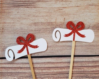 Diploma Cupcake Topper: Glitter Bow Graduation Party Decoration