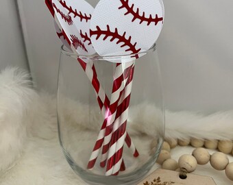 Baseball Party Paper Straws: First Birthday, Sports Theme - Set of 12