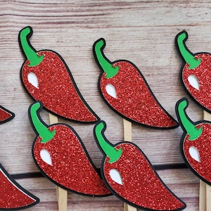 Fiesta cupcake toppers. Chili cupcake toppers. Chili theme. Fiesta theme.