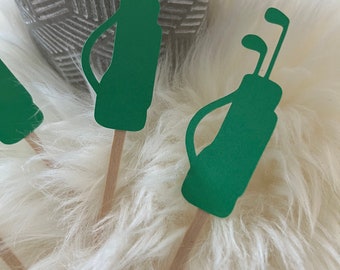 Golf Cupcake Toppers: Glitter Golf Bag, Hole in One Party (Set of 12)