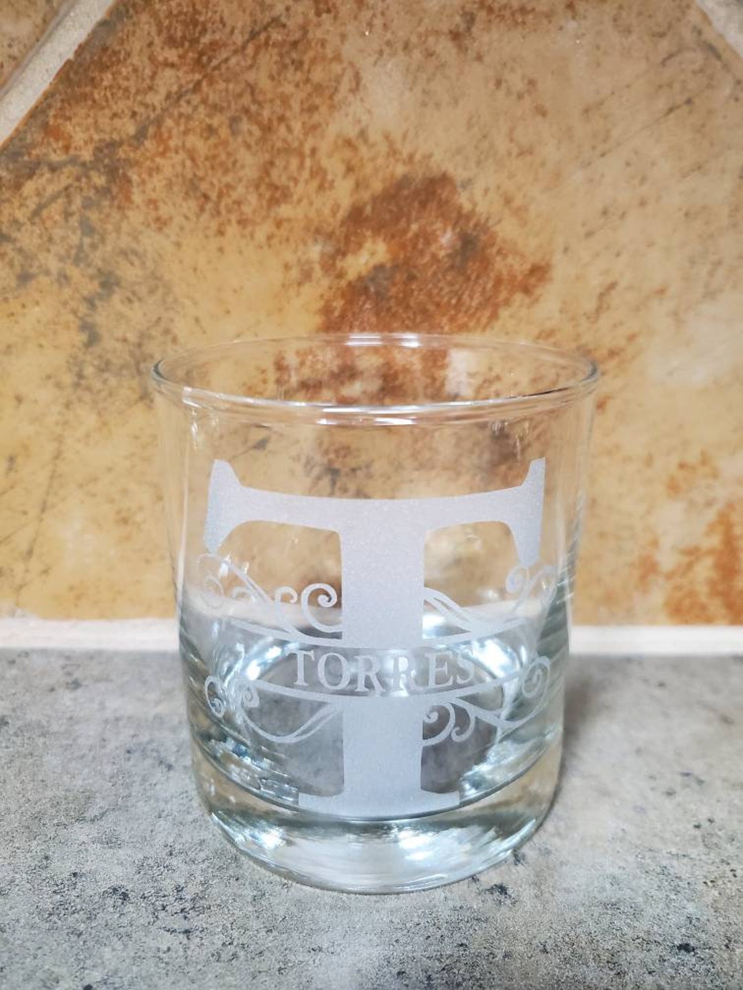 Monogram Etched Glass/ Whiskey Etched Glass/ Monogram Glass/ Etsy