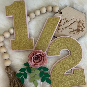 6 Months/ Half Birthday Cake Topper/ Smash Cake Topper/ Half Way To One/ Half Cake Topper/ Floral Cake Topper/ 1/2 Birthday Cake Topper