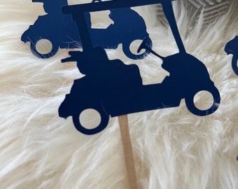 Golf Cart Cupcake Toppers: Glitter Golfing Party Decorations