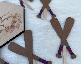 Baseball Bat Cupcake Toppers: Handmade Cardstock Party Decor (Set of 12)