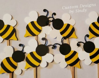 Bumble Bee Cupcake Toppers | Bee Party Decorations