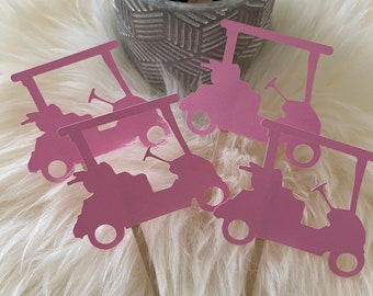 Golf Cart Cupcake Toppers: Glitter Golfing Party Decorations