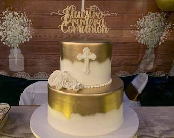 Primera Comunion Cake Topper: Glitter Christening Party Decor