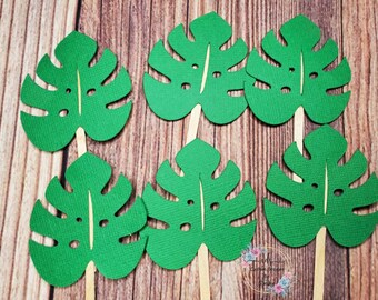 Safari Leaf Cupcake Toppers: Jungle Party Decorations